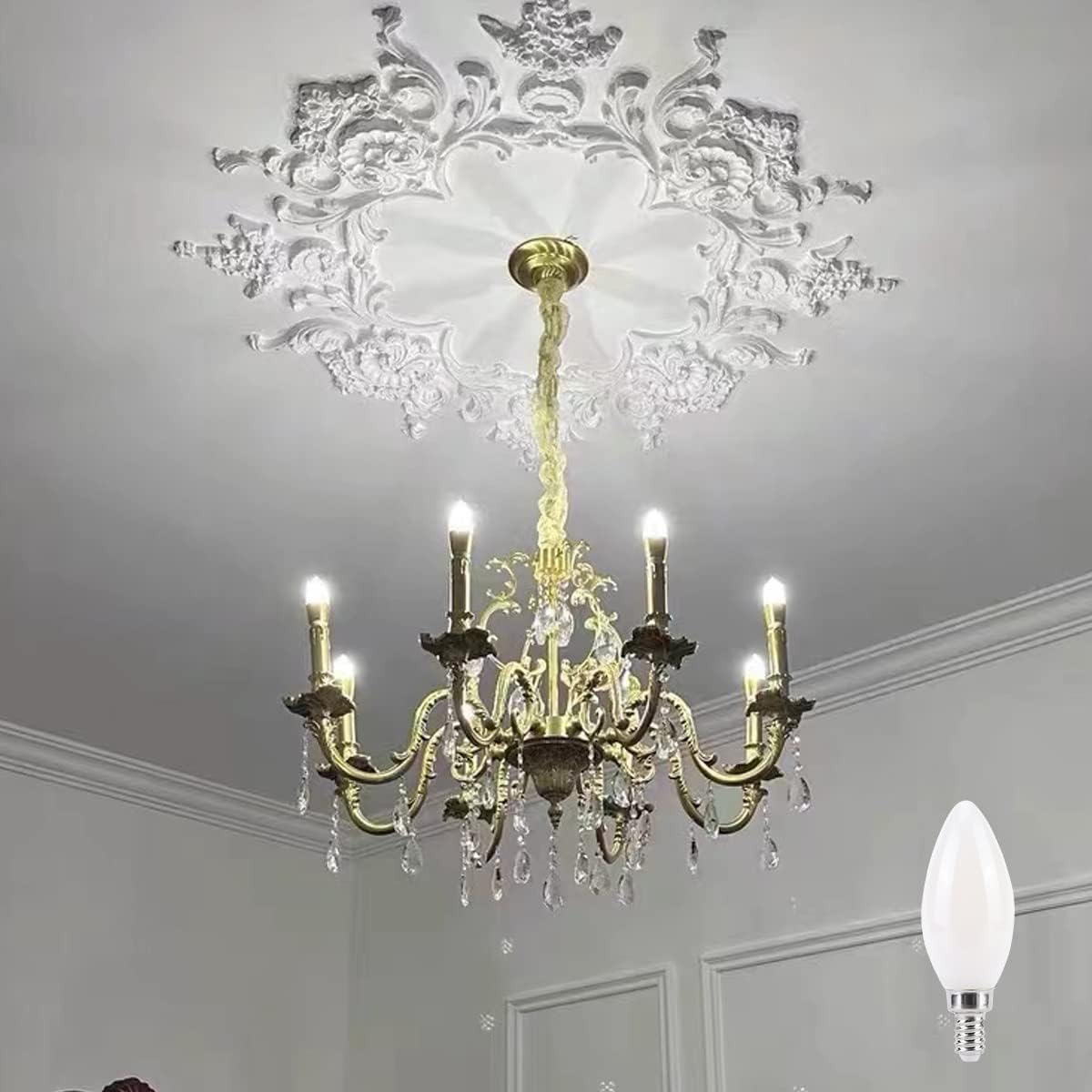 KINUR Bombilla LED para candelabro, equivalente a 40 vatios, 4 W, E12, bombilla LED 5000 K, lámpara de araña blanca suave, bombilla decorativa para