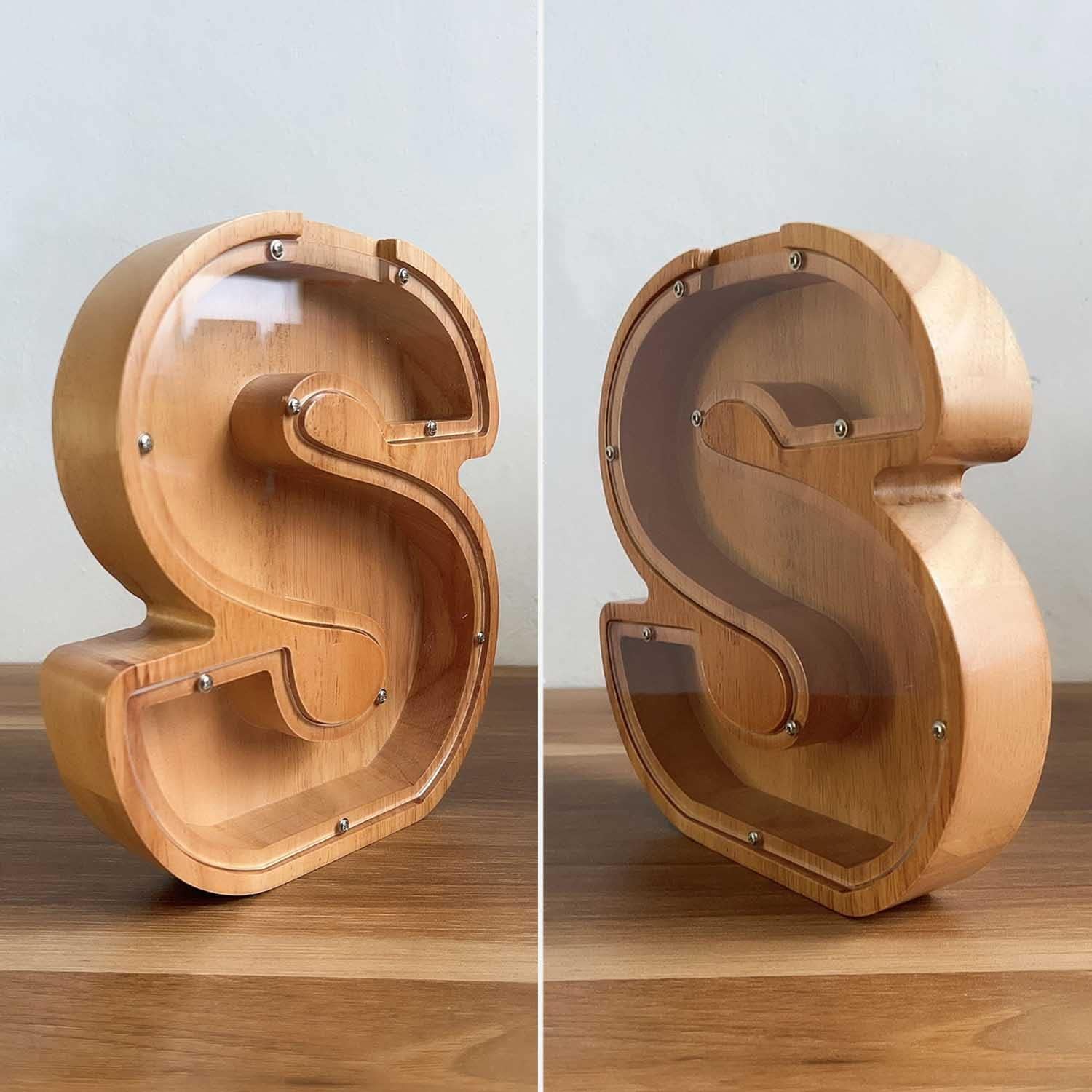 ZUYOENCO Alcancía para niños, tarro de dinero de madera con forma de letra personalizada para niños, alcancía personalizada para regalo de