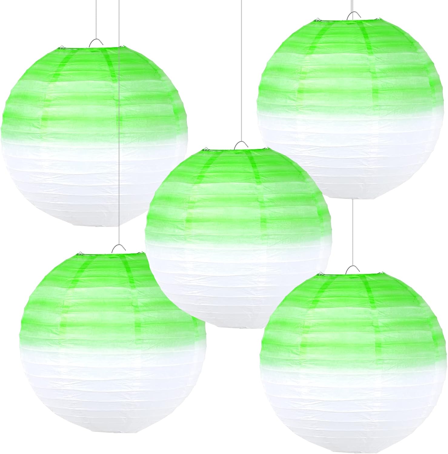KAXIXI Faroles de papel colgantes de 10 pulgadas, linternas chinas japonesas con degradado verde, suministros de fiesta para bodas, graduaciones,