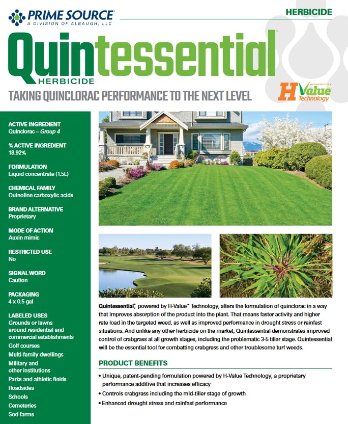Herbicida Quintessential (7.5 onzas líquidas) por Prime Source – Quinclorac 1.5 L Formulación mejorada, tecnología H-Valor, mata pasto de cangrejo
