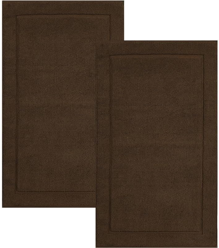 Hawmam Linen Tapetes de baño, 21 x 34 pulgadas, paquete de 2, 100% algodón hilado en anillo, diseño de bandas, altamente absorbentes, lavables a