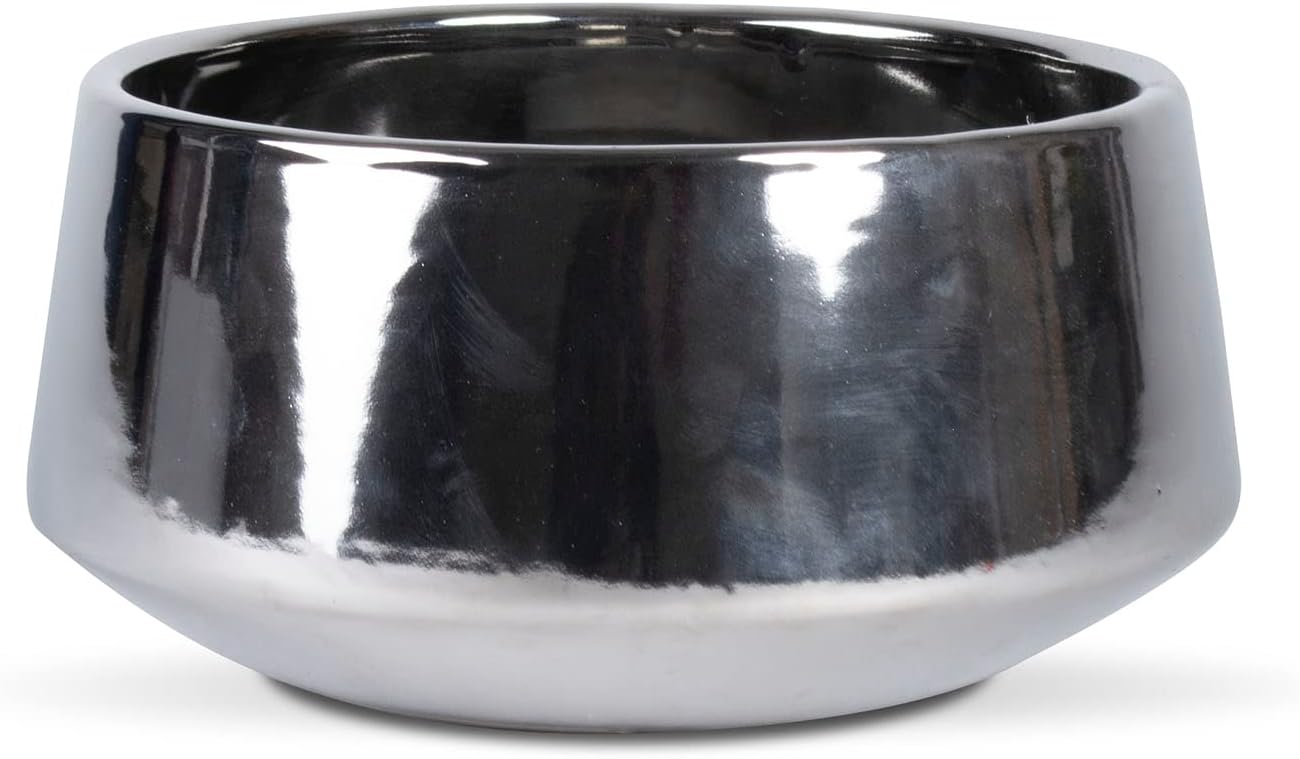Maceta redonda y elegante de cerámica plateada para centro de mesa, moderna maceta decorativa para interiores y exteriores, 5 pulgadas de alto x 10