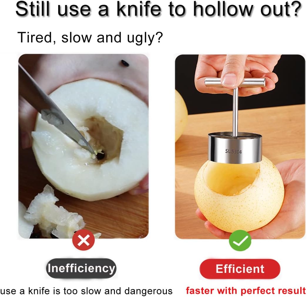 2 unidades de taladro de acero inoxidable para verduras, descorazonador de frutas, con 2 tamaños para descorazonar y ahuecar calabacines, papas,