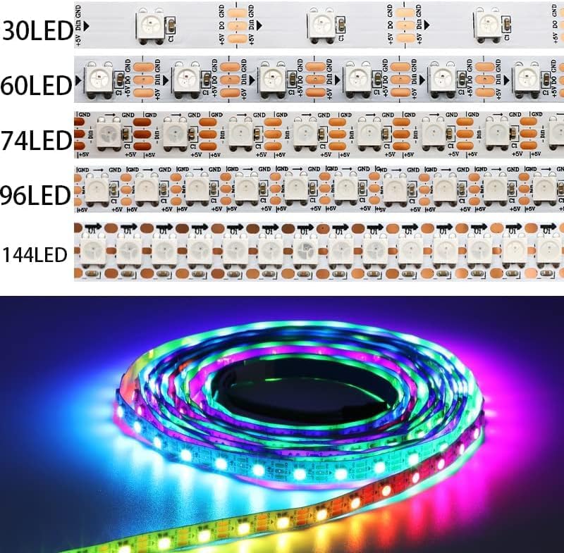 TOPXCDZ WS2812B WS2812 – Tira LED de píxeles direccionables individualmente flexible digital RGB 30607496144PixelLedsM cinta de luz 5V (5M 96LEDM,