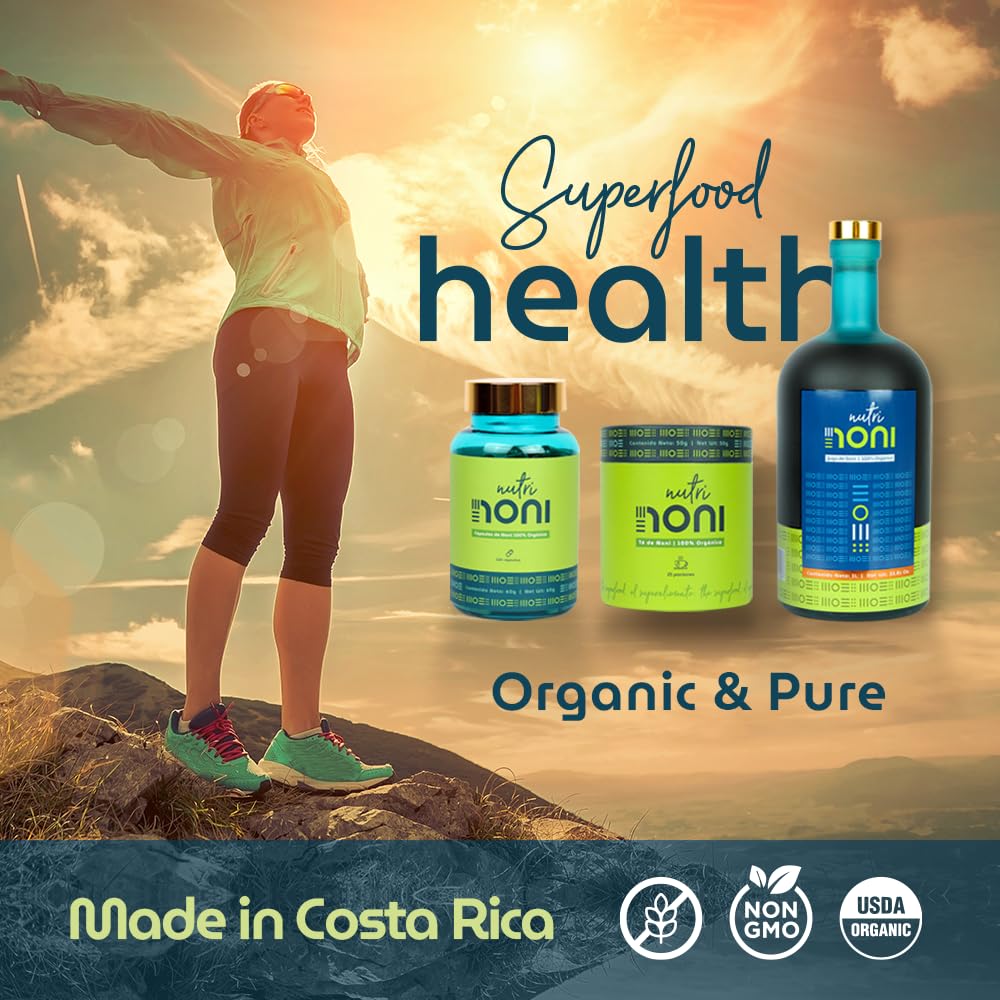 Nutri Noni Té Noni orgánico costarricense 100% puro. Hecho estrictamente a partir de brotes de hoja de noni, hoja rota. 25 porciones. Suelto, sin