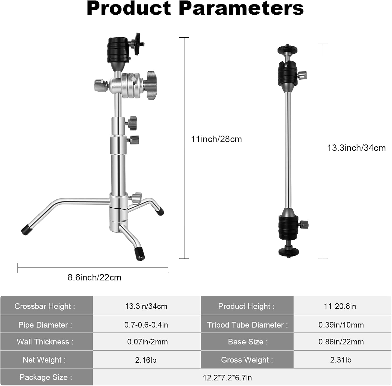 Supon 20.8″53cm Mini Pocket C Stand All-Metal Ajustable Century Stand Trípode Stand con brazo brazo brazo de 13 pulgadas, cabeza de bola 3 y pierna