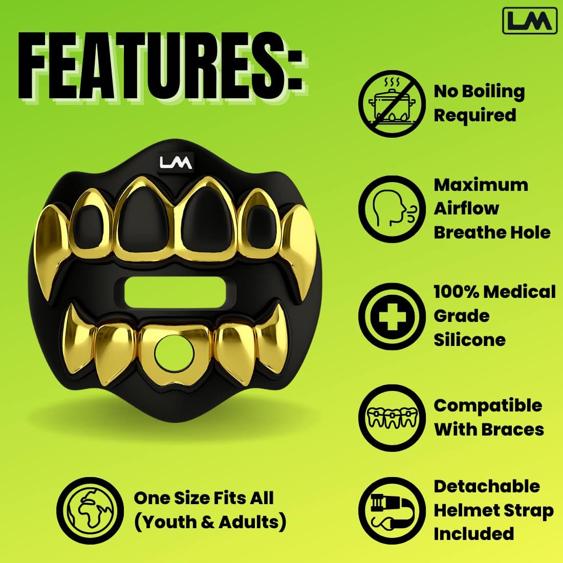 Loudmouth – Protector bucal de fútbol, boquilla de fútbol 3D cromada, se adapta a adultos y jóvenes, accesorios de fútbol (Grillz 3D, cromo