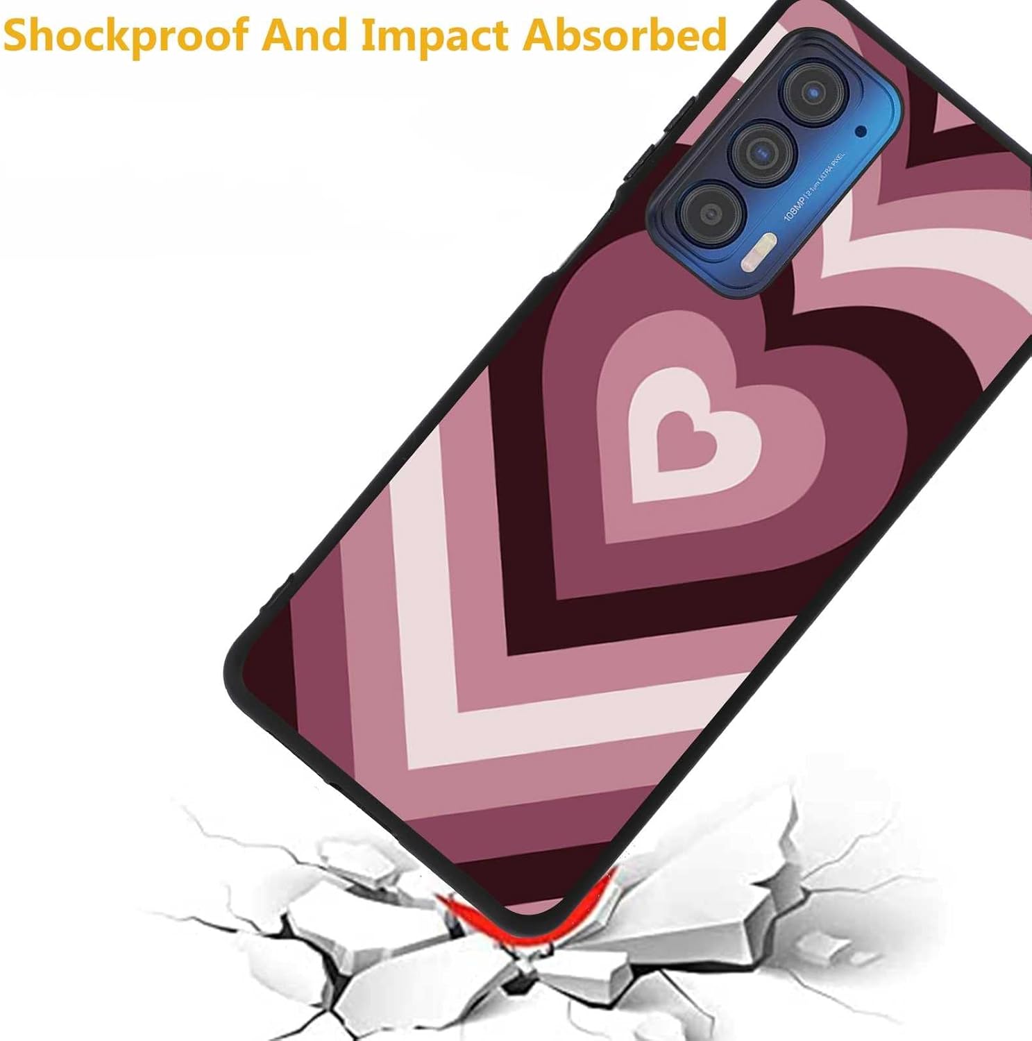 Funda diseñada para Motorola Moto Edge 2021Edge 5G UW, rosa y morado con corazón de amor, café con leche, San Valentín, diseñado para Moto Case para