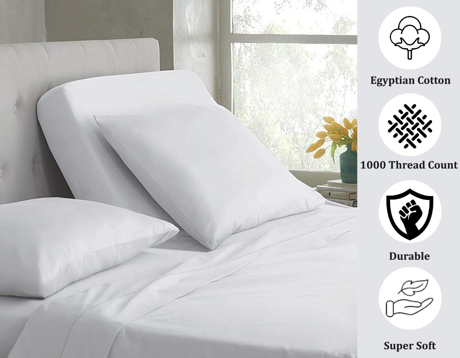 Sábanas California King flexibles de cabeza dividida para cama numérica de sueño, 1000 hilos con parte superior dividida, tamaño California King con