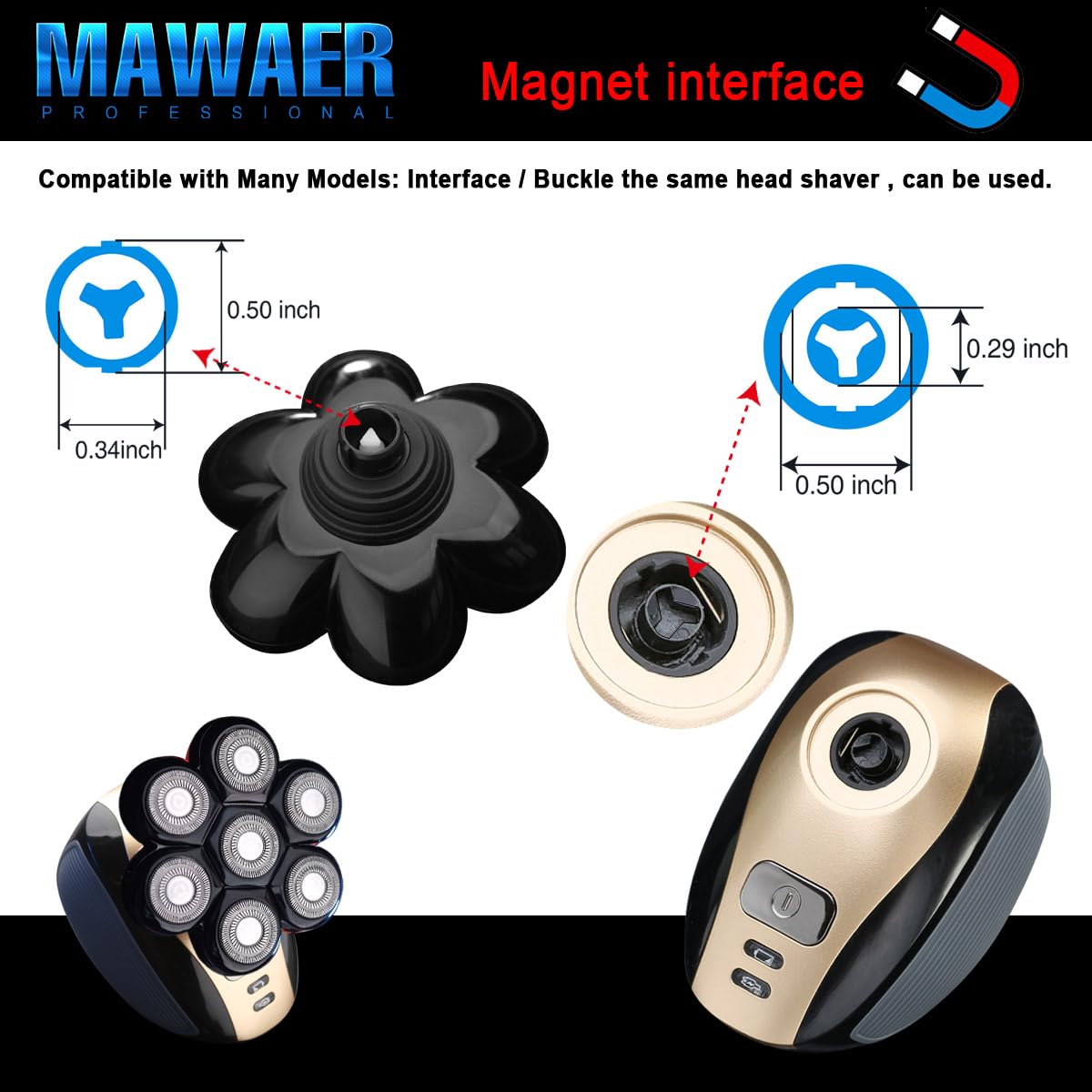 Cabezales de repuesto universales magnéticos de 7 cuchillas para afeitadora de cabeza, cabezales de repuesto universales (7 negro)