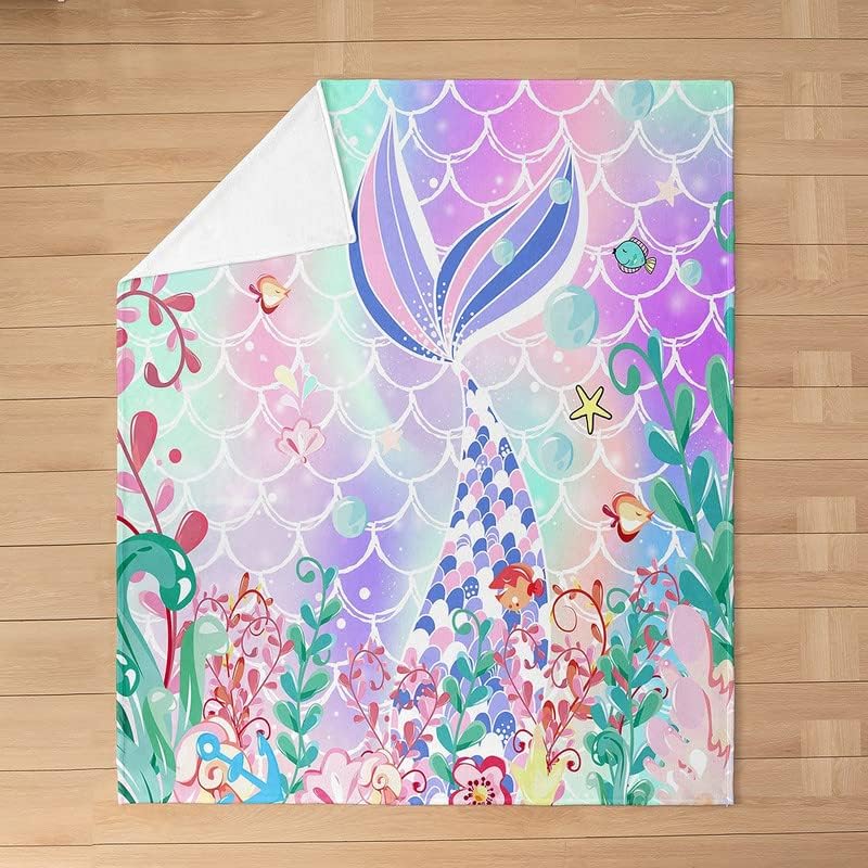 Feelyou Manta de felpa de sirena, para sofá y niños, vida oceánica, de franela de forro polar, juego de manta decorativa de escamas de peces para