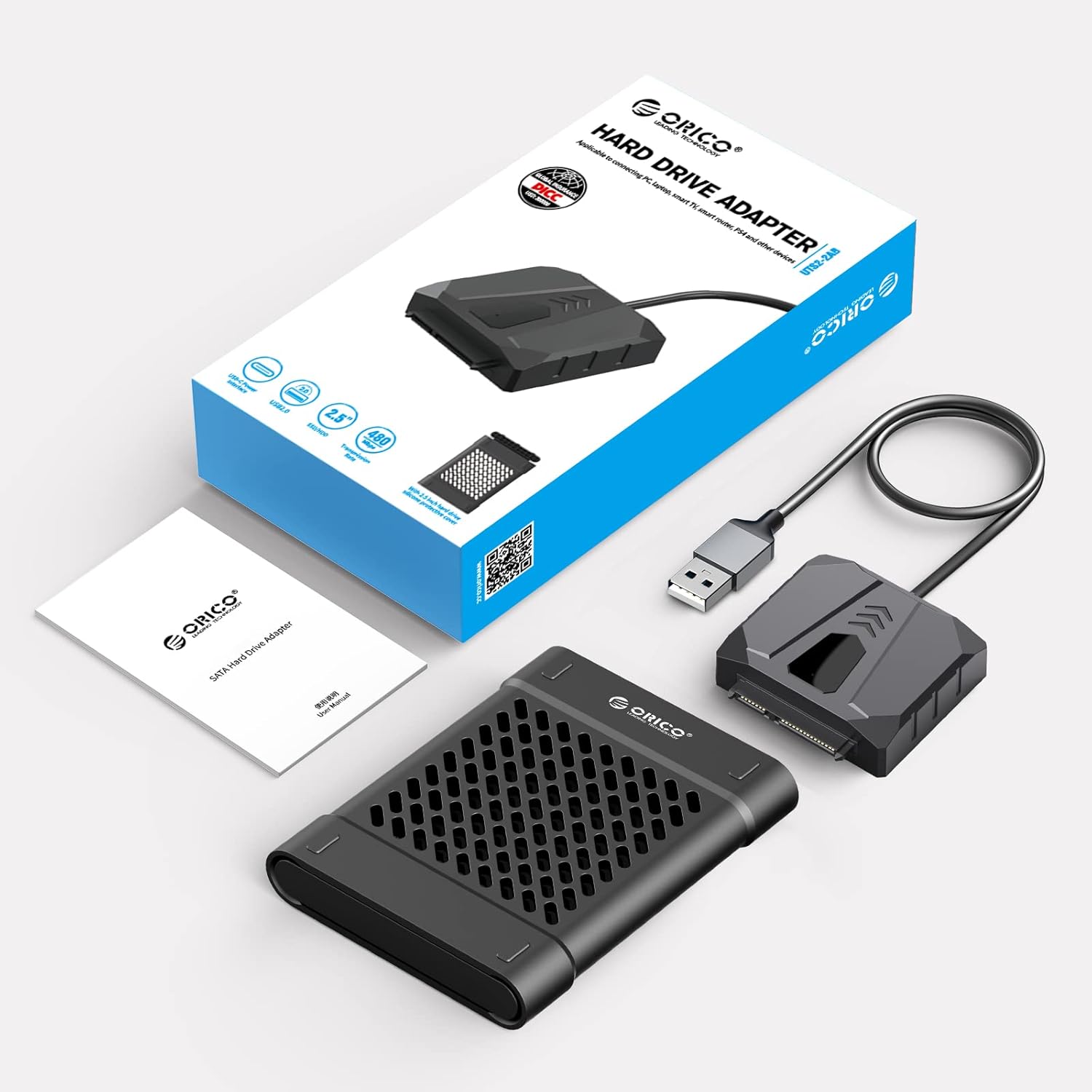 ORICO Caja de disco duro de 2.5 pulgadas, cable SATA a USB, cable USB 2.0 a SATA III para disco duro HDDSSD de 2.5 pulgadas, compatible con UASP con