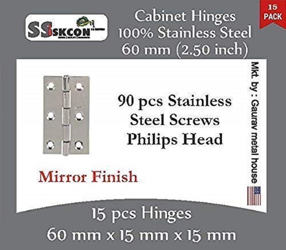ssiskcon – 15 bisagras plegables de acero inoxidable para armario de 2.5 pulgadas x 58 x 58 pulgadas, 60 x 15 x 15 pulgadas (90 tornillos de acero