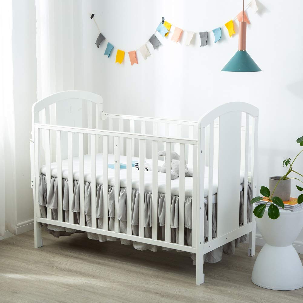 JSD Falda de cama para cuna, con volantes, de doble capa, microfibra cepillada, para cuna, para bebé, niño, color gris, 14 pulgadas