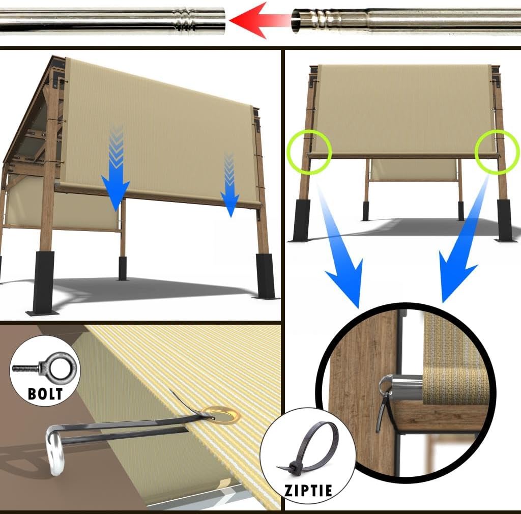 Amgo Toldo de pérgola gris de 12 pies de ancho x 20 pies de largo, cubierta superior UPF50+, toldo de grado comercial de 260 GSM para patio al aire