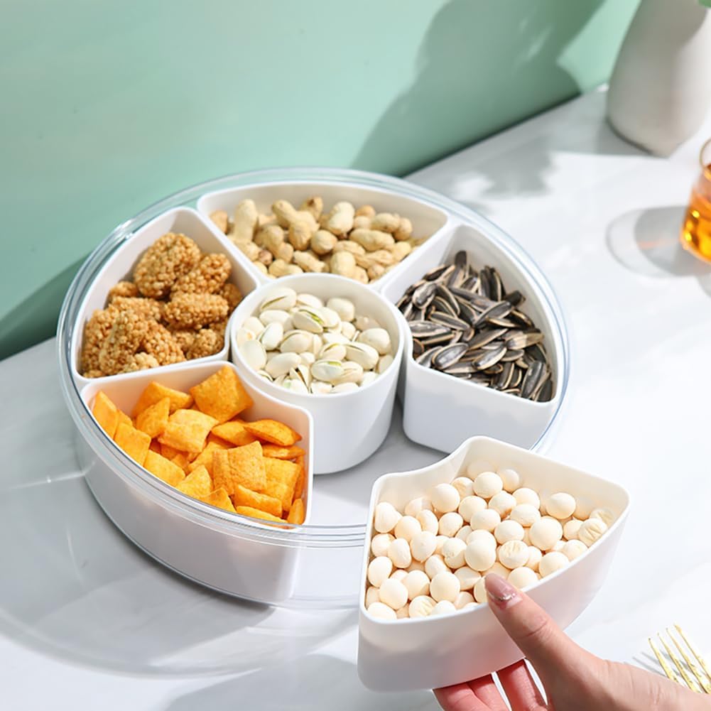 Bandeja de verduras con tapa, contenedor dividido para aperitivos con 6 compartimentos para servir fiestas, bandeja de frutas, almacenamiento de