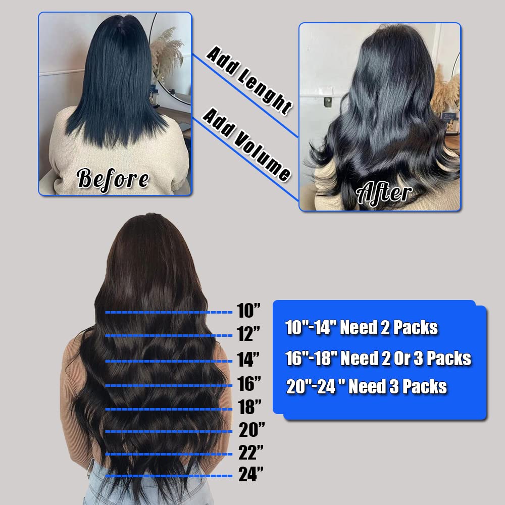 Extensiones de cabello humano ondulado con clip, de 20 pulgadas, para mujeres negras, doble trama, cabeza completa, 8 piezas con 20 clips, color