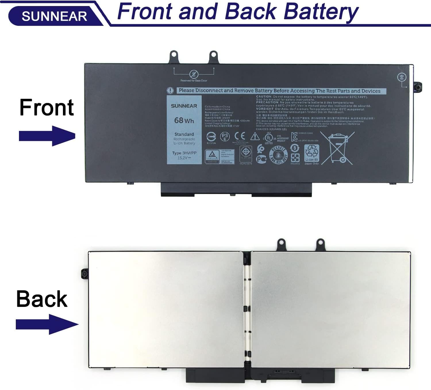 3HWPP – Batería de repuesto para laptop Dell Latitude 5401 5410 5411 5501 5510 5511 Precision 3541 3551 Series Notebook 03HWPP 10X1J N2NLL 1VY7F
