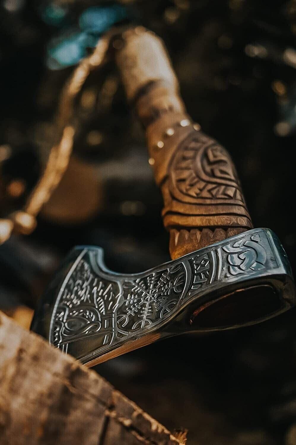 Hacha de caza con hacha de mano personalizada para exteriores, hacha vikinga, mango de madera, hacha Tomahawk con funda de cuero, regalo para
