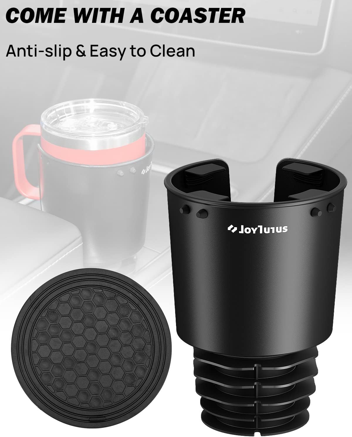 JOYTUTUS Paquete de 2 expansores de portavasos para automóvil con base desplazada, compatible con YETI, Hydro Flask, Nalgene, expansor de portavasos