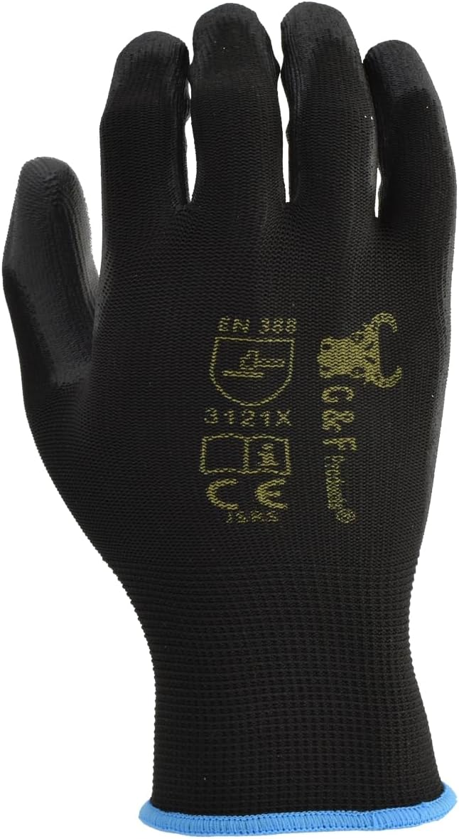 12 pares de guantes de trabajo para hombre, guantes de agarre ligeros para el trabajo, disponibles en 4 tamaños, guantes recubiertos de goma de