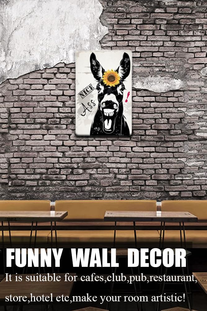 Cartel de metal divertido de burro para baño, con cita divertida, decoración de pared para baño, baño, baño, decoración de regalos, letrero de metal