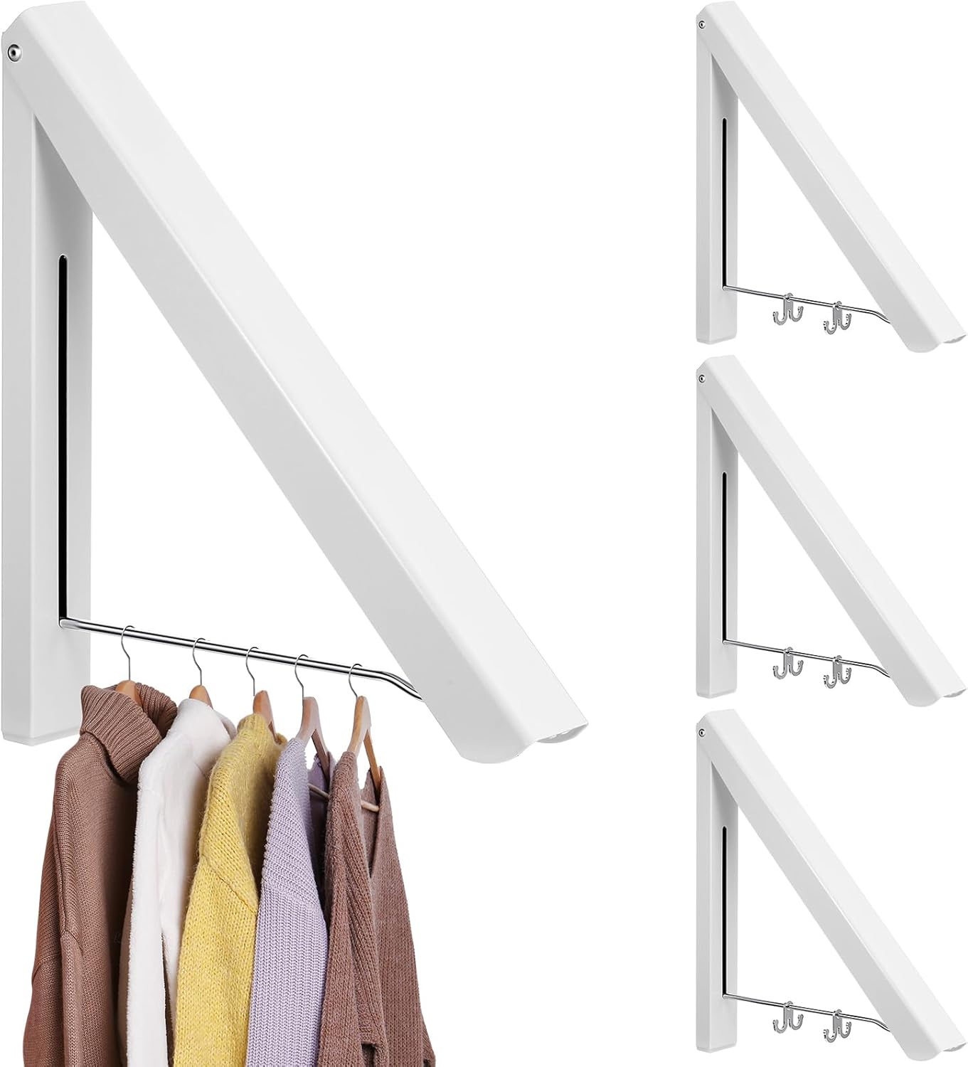 4 piezas de tendedero plegable para colgar en la pared, perchero retráctil de aluminio, perchas de pared plegables para ropa, ahorro de espacio,