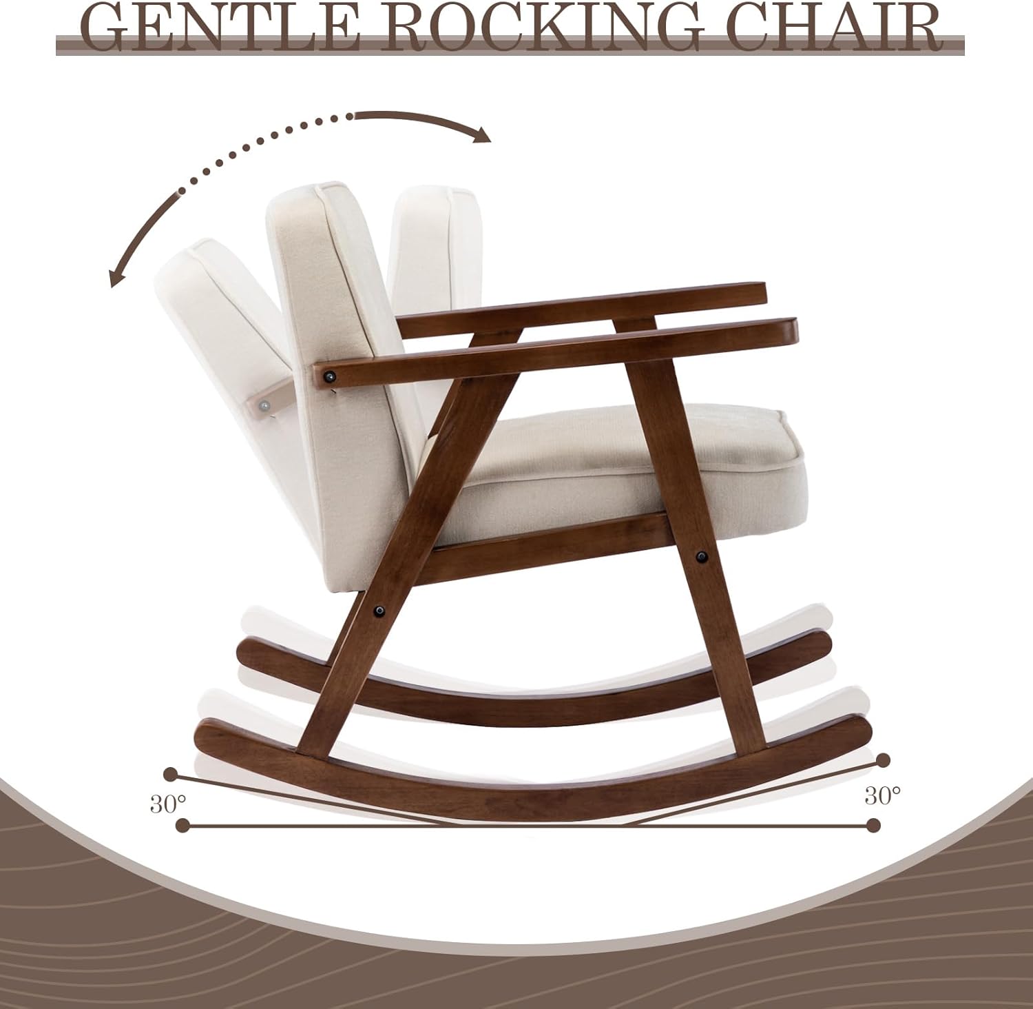 Mecedora, sillas decorativas modernas de mediados de siglo, cómoda silla tapizada con brazo deslizante con madera maciza para sala de estar,