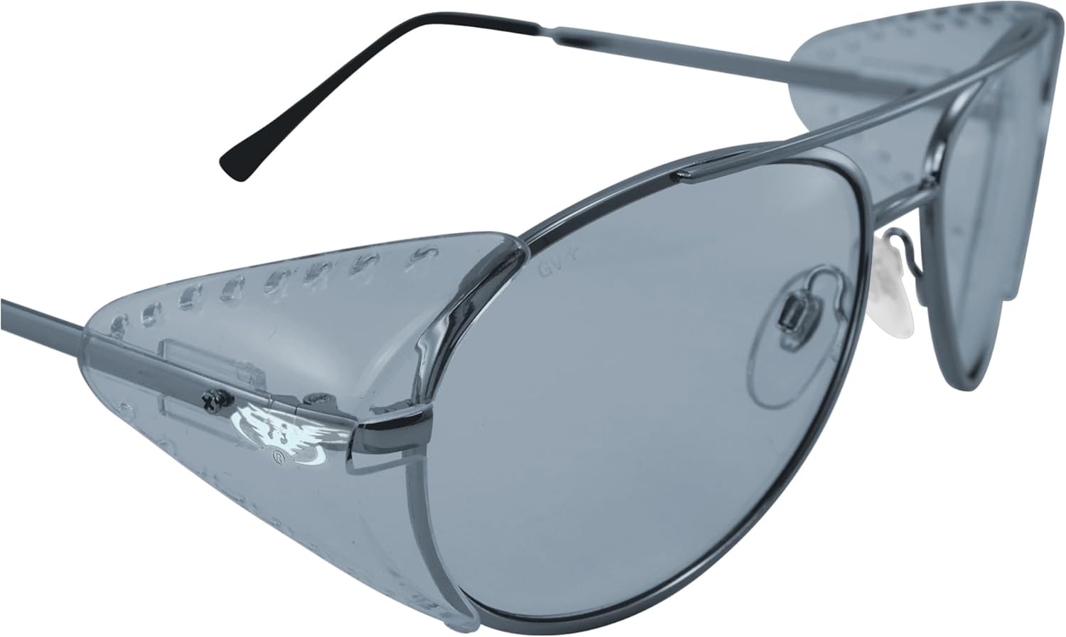Global Vision Gafas de sol de seguridad para motocicleta de aviador, color plateado con protectores laterales