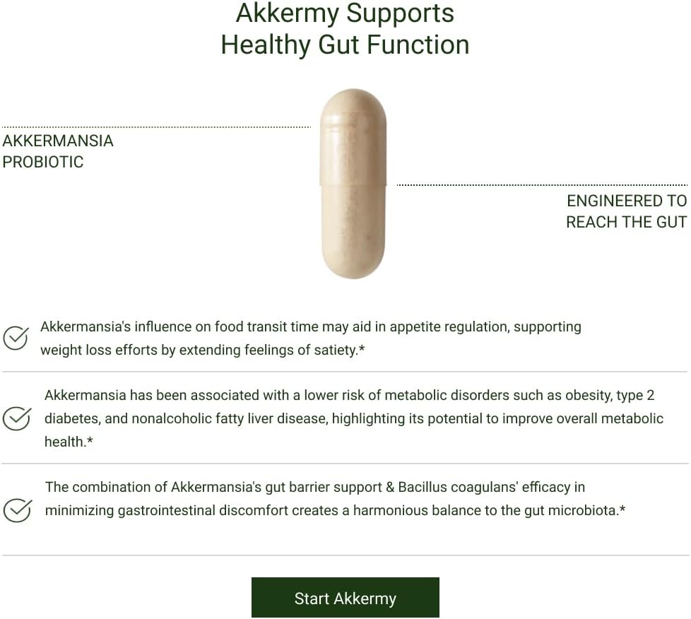 Akkermansia Probiótico (60 cápsulassuministro de 2 meses)  Aumenta la producción de GLP-1  Apto para SIBO, vegano, sin gluten  Incluye Bacillus