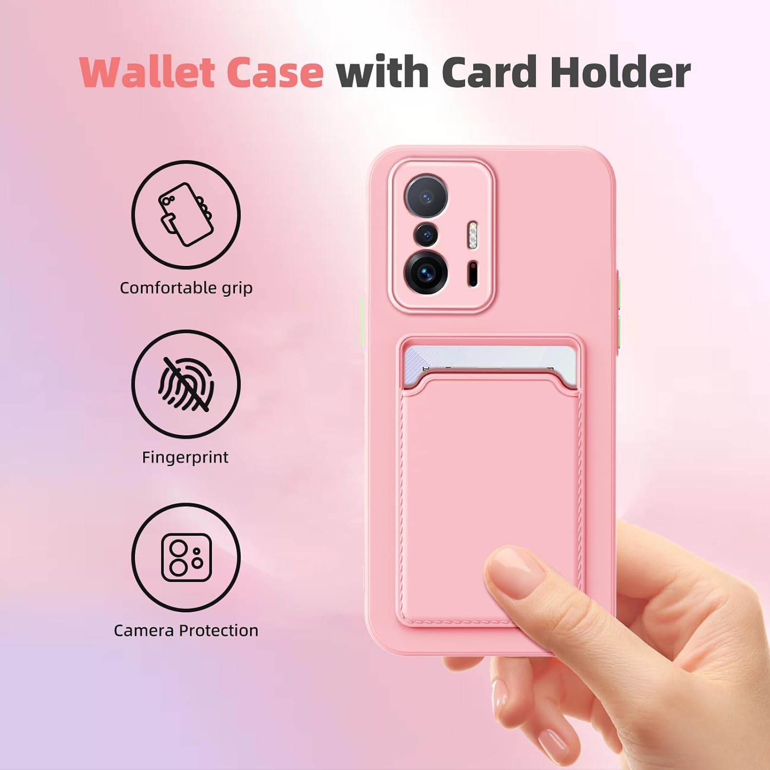 Funda para Xiaomi Mi 11T, Xiaomi 11T Pro con ranura minimalista para tarjeta de crédito TPU suave TPU silicona resistente a los arañazos delgada