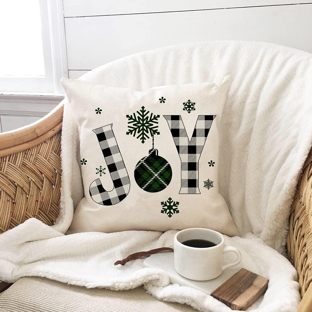 4 fundas de almohada de Navidad de 18 x 18 pulgadas, fundas de almohada decorativas rústicas a cuadros de búfalo para decoración de Navidad, fundas