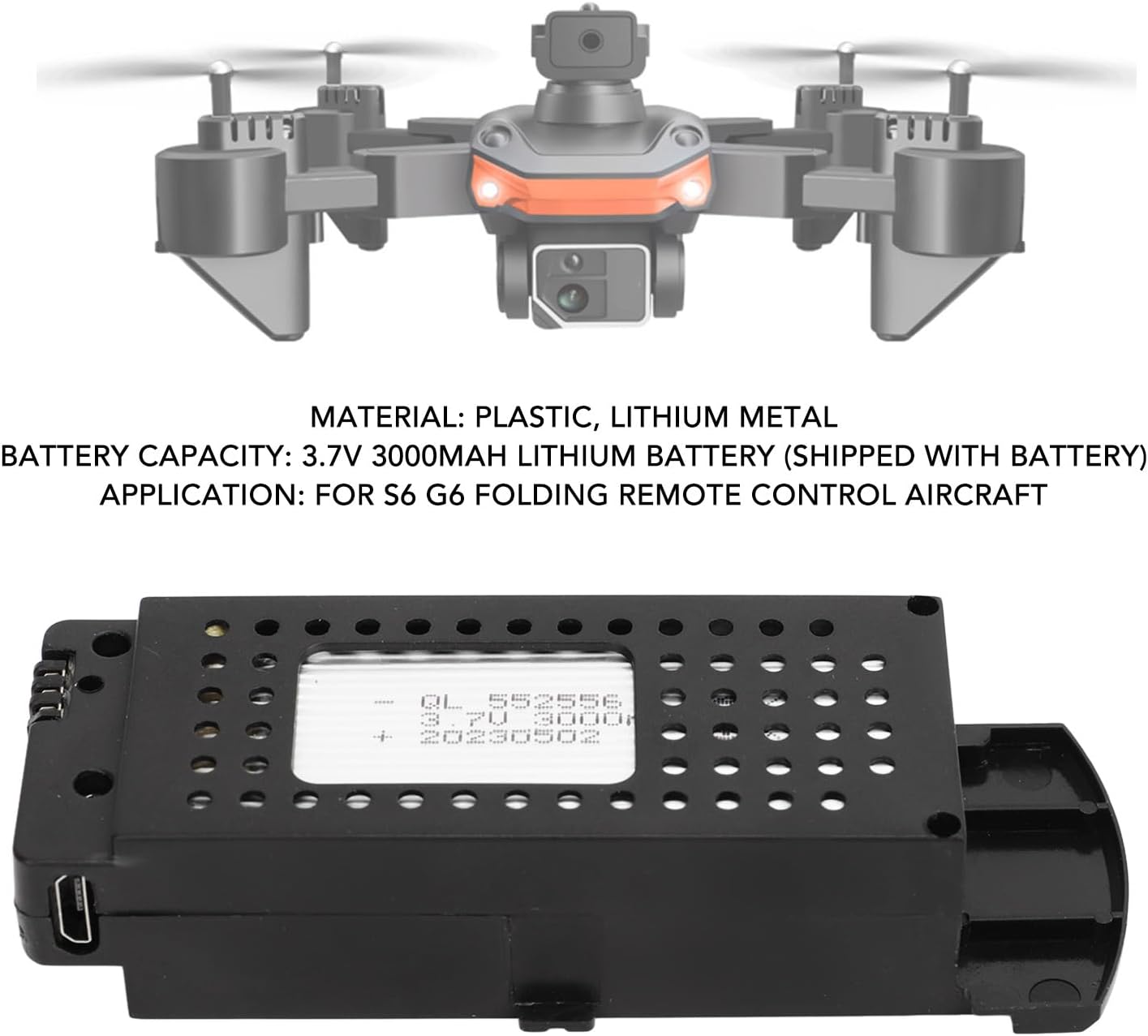 Zunate Batería de litio de 3.7 V 3000 mAh RC Drones, mini batería de vuelo inteligente, batería de repuesto UAV RC Drone Accesorios para aviones de