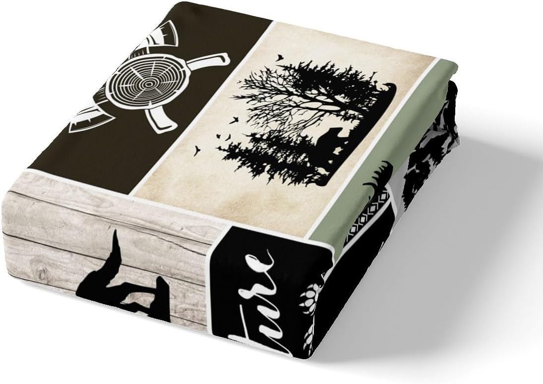 Juego de funda de edredón para niños de aventura de camping, tamaño matrimonial, juego de ropa de cama de caza de ciervos, osos, lobo, animales y