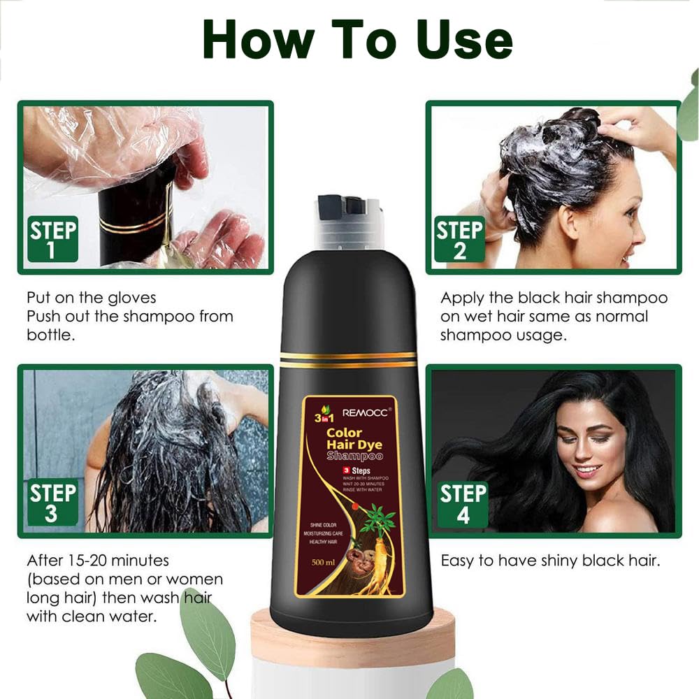 Champú instantáneo de tinte para cabello rojo vino para mujeres y hombres, champú para teñir el cabello gris, 16.9 fl oz de ingredientes herbarios 3