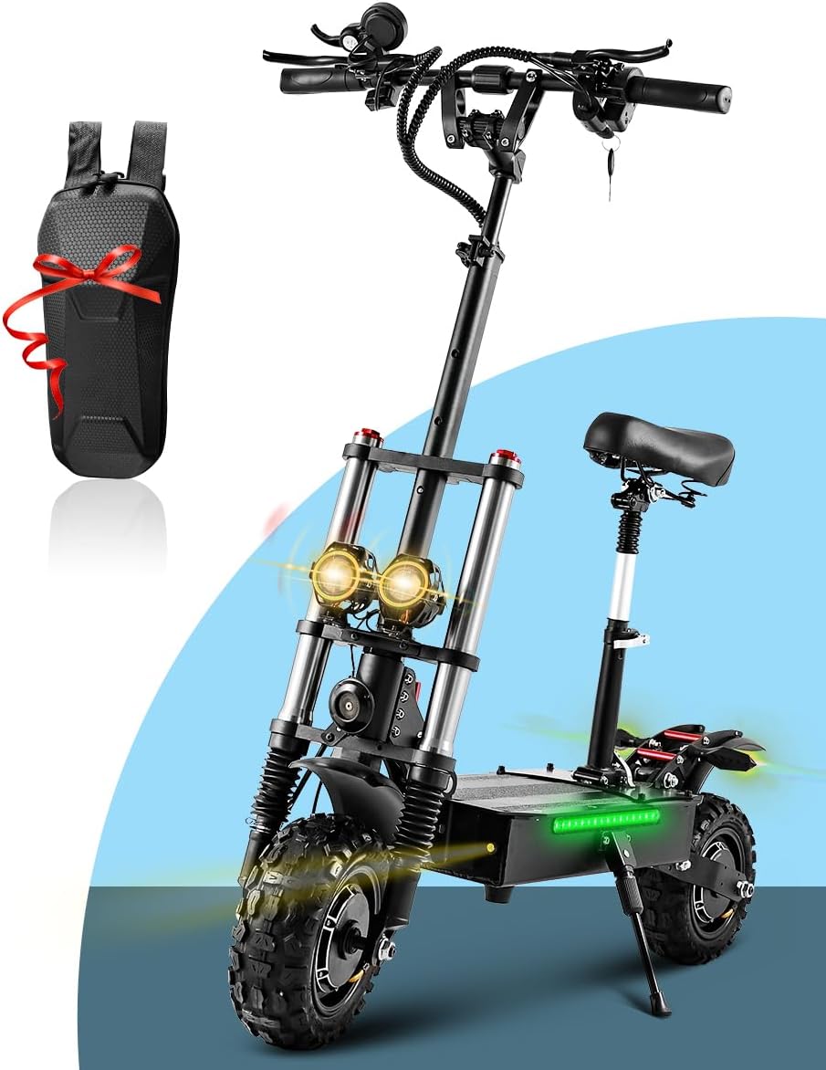Patinete eléctrico T88 para adultos, 5600 W de doble motor 60 V28 Ah, batería máxima de 50 MPH y 48 millas de largo alcance, freno de disco de