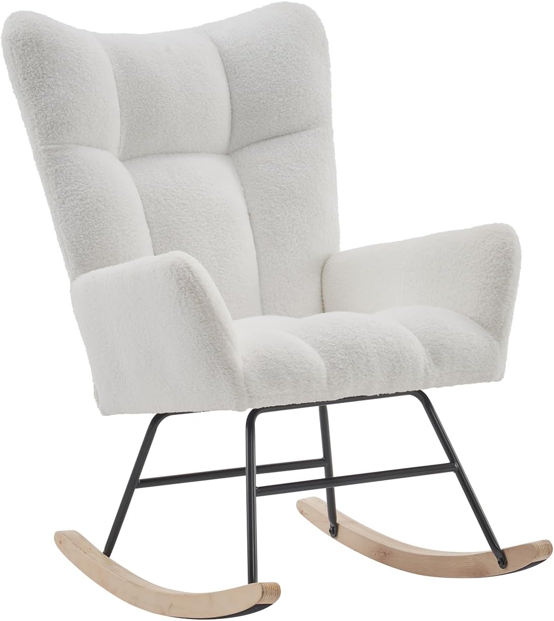 Wrofly Mecedora para guardería, moderna mecedora de sherpa con respaldo alto, cómoda silla de lectura tapizada para guardería, sala de estar,