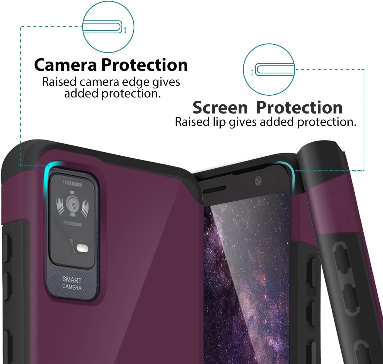 TJS Compatible con fundas TCL ION X, ION V, 40 Z  Cubierta híbrida de doble capa de protección contra caídas con soporte magnético (morado)