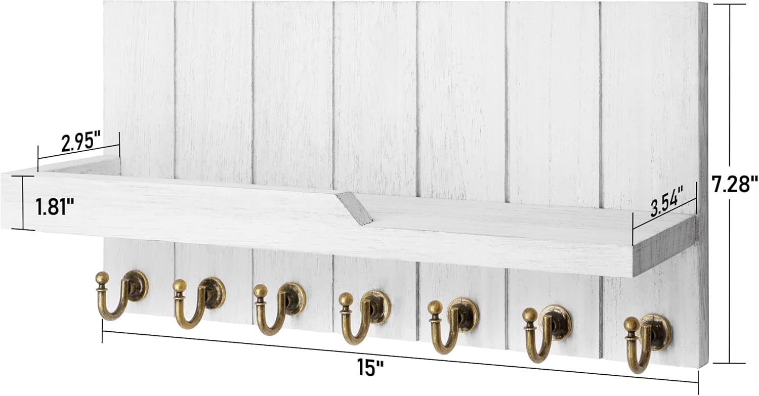 Rebee Vision Juego de llaves para pared 10″ Llavero con 5 ganchos y 15″ Llavero con 7 ganchos para decoración de pared de granja – Blanco