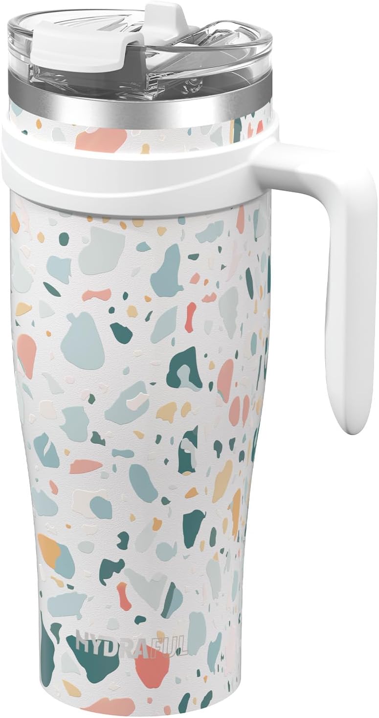 Vaso aislado de 50 onzas con asa y tapa de pajilla, 100% a prueba de fugas, taza de viaje apta para portavasos – Vaso aislado de acero inoxidable