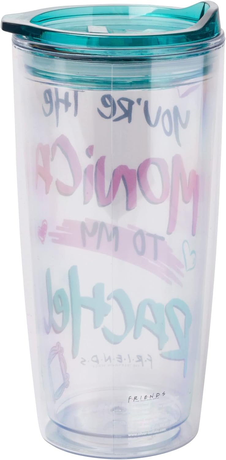 Silver Buffalo Friends You’re the Monica to My Rachel Heart – Vaso de viaje de doble pared con tapa de cierre deslizante, 20 onzas