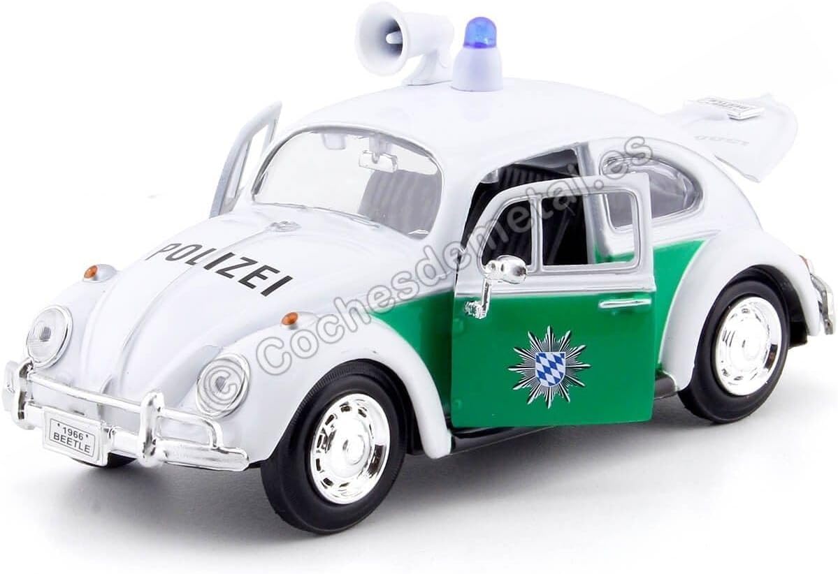 1966 Volkswagen Beetle Alemán Policía Coche Blanco y Verde 124 Diecast Model Car por Motormax