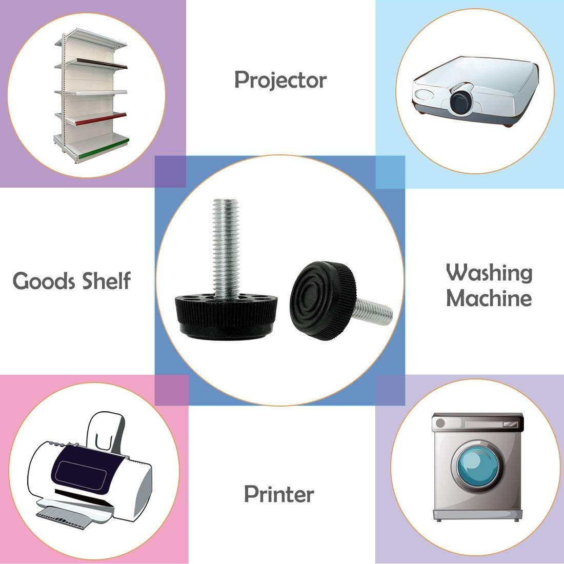 uxcell M8 x 1.102 x 1.181 in pies niveladores deslizantes ajustables para muebles protector de piso para el hogar restaurante mesa pata 20 unidades