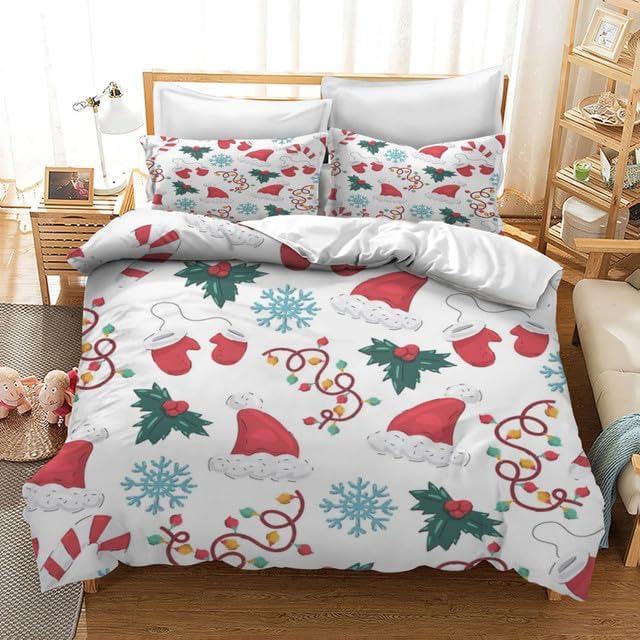 Bidesign Juego de funda de edredón con temática navideña para cama individual (1 funda de edredón + 2 fundas de almohada)