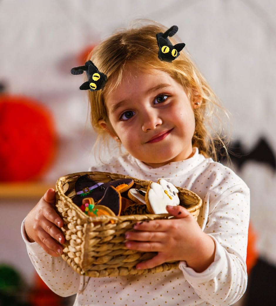 2 pinzas para el pelo de gato negro para la cabeza, accesorios de Halloween para mujeres, niños y niñas, gato negro, decoración de Halloween,
