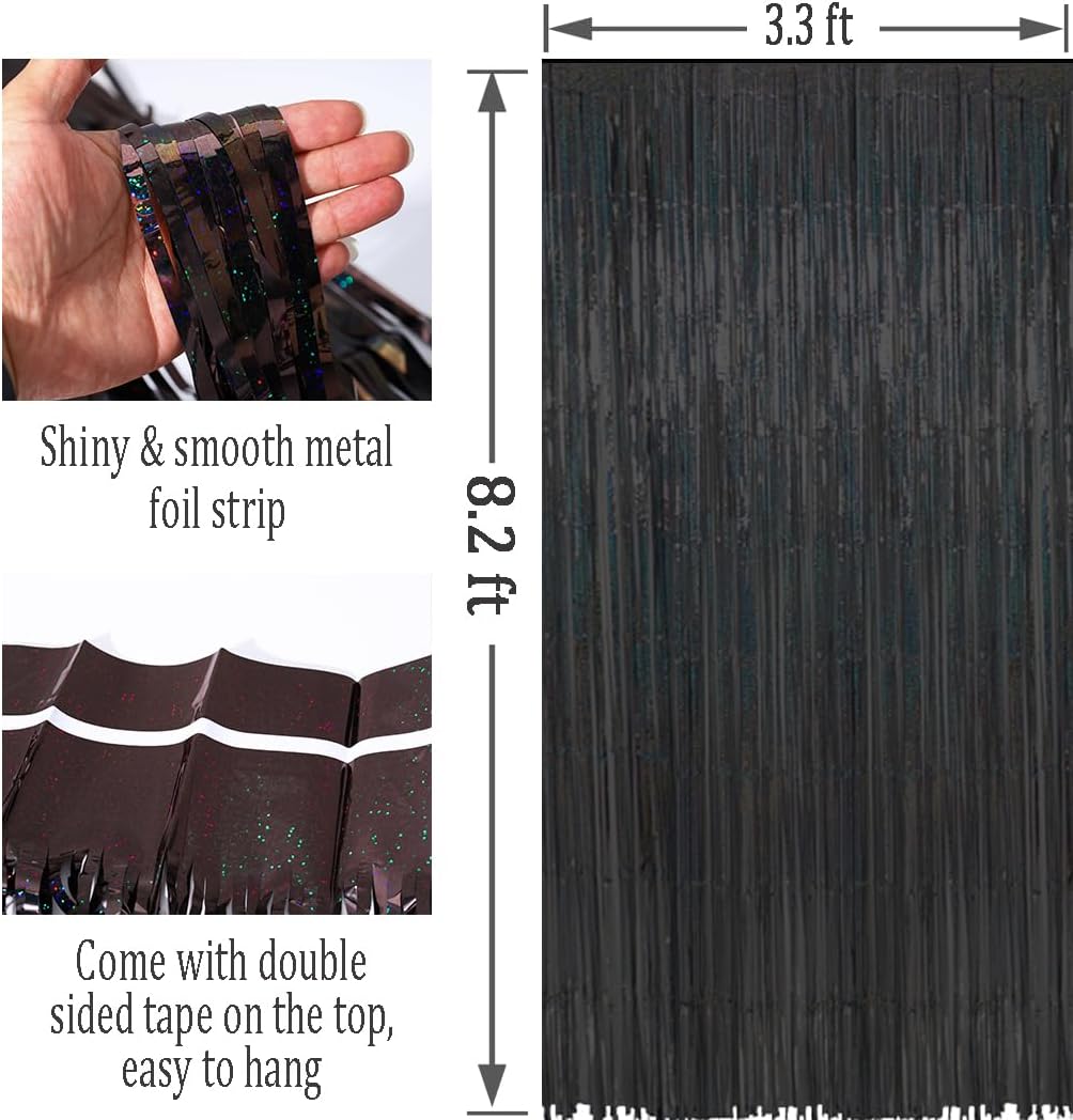 Abien Cortinas metálicas de flecos de papel de oropel negro, telón de fondo brillante, decoraciones de belleza para cumpleaños, despedida de