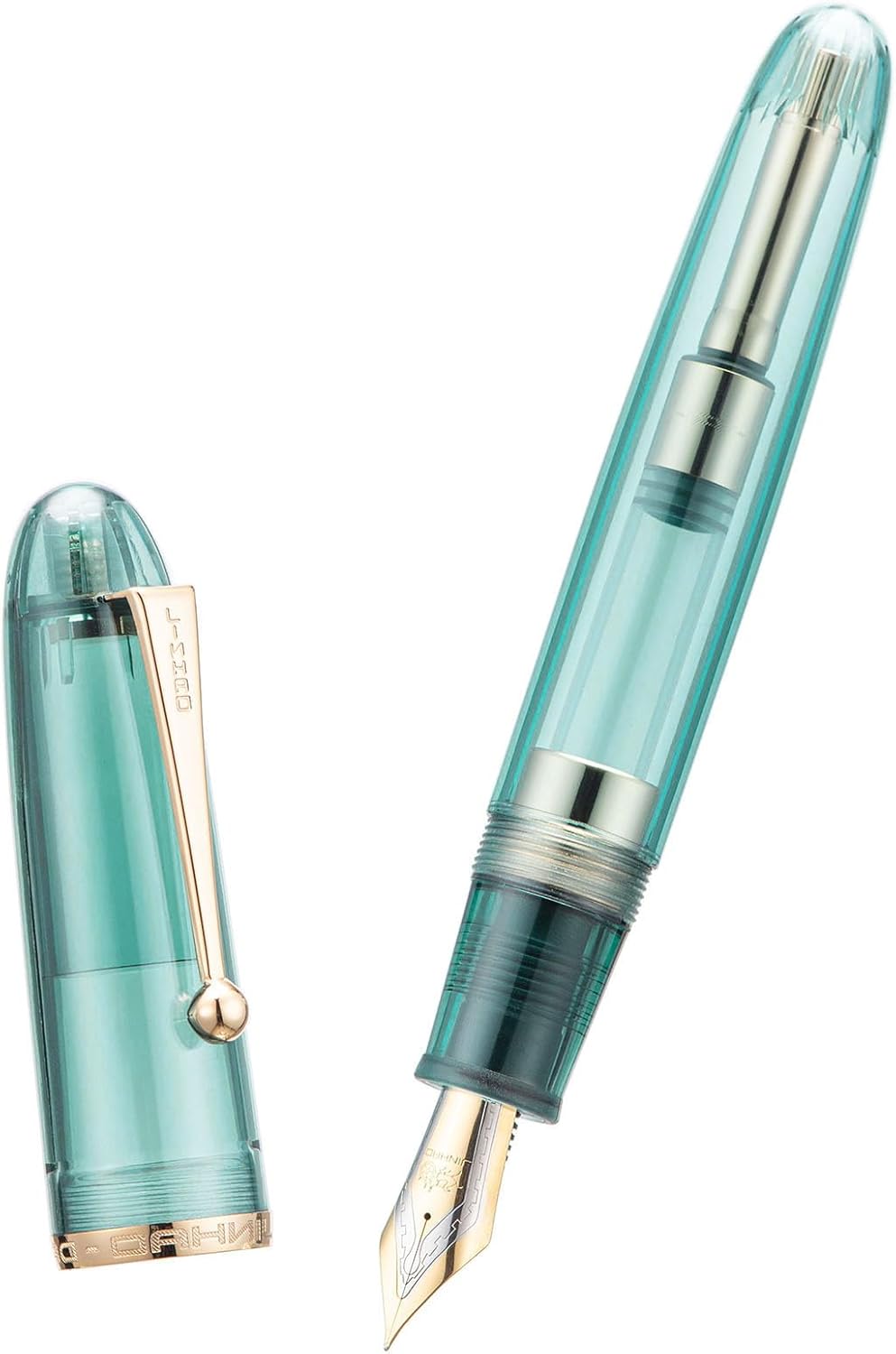 Jinhao 9019 Pluma estilográfica Dadao Series Transparente Azul Oro Trim #8 Punta Fina Convertidor Grande Instrumento de Escritura Suave