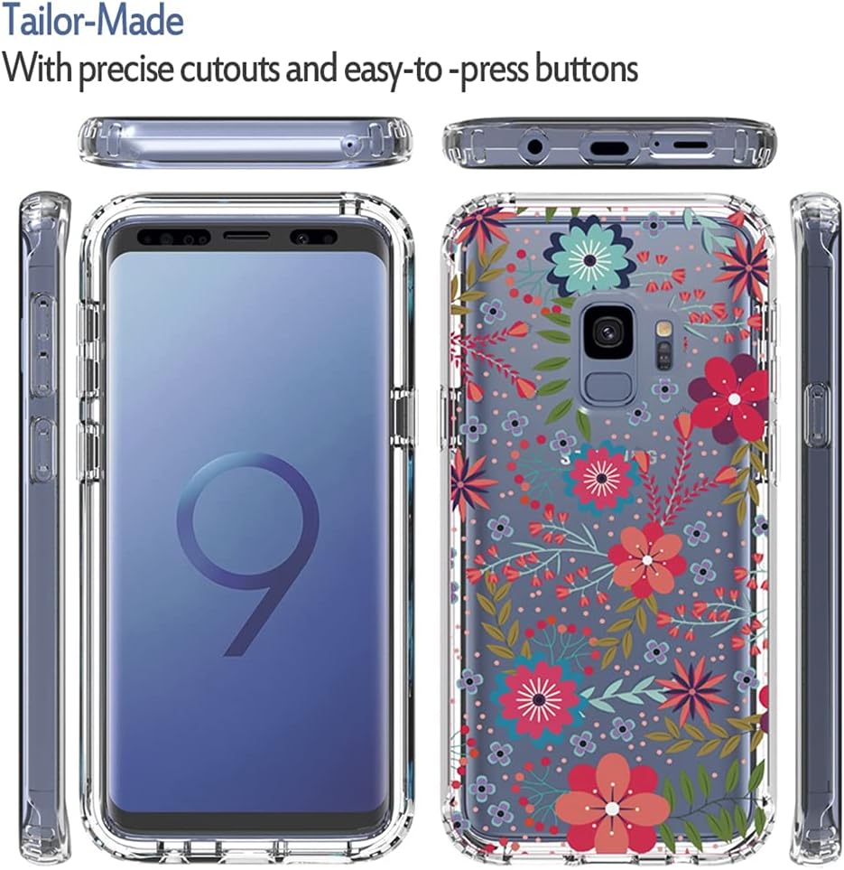 Vokuha Funda para Galaxy S9, Samsung S9 para niñas, bonita funda de TPU transparente floral a prueba de golpes para Samsung Galaxy S9 (estampados