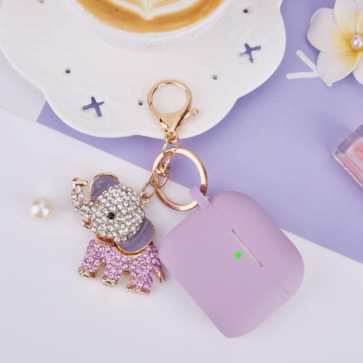 MOFREE – Funda protectora de silicona para Airpods 3 de 3 generación con llavero de elefante brillante compatible con Apple Airpods de 3 generación