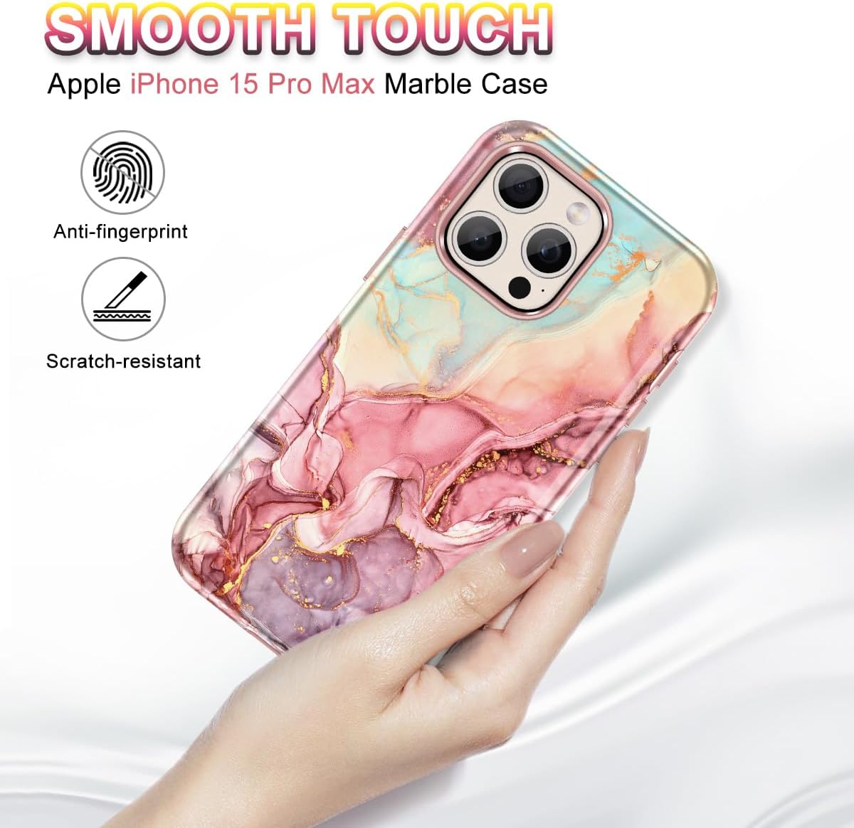 Btscase Funda para iPhone 15 Pro Max de 6.7 pulgadas (2023), patrón de mármol 3 en 1 resistente cuerpo completo a prueba de golpes PC duro +